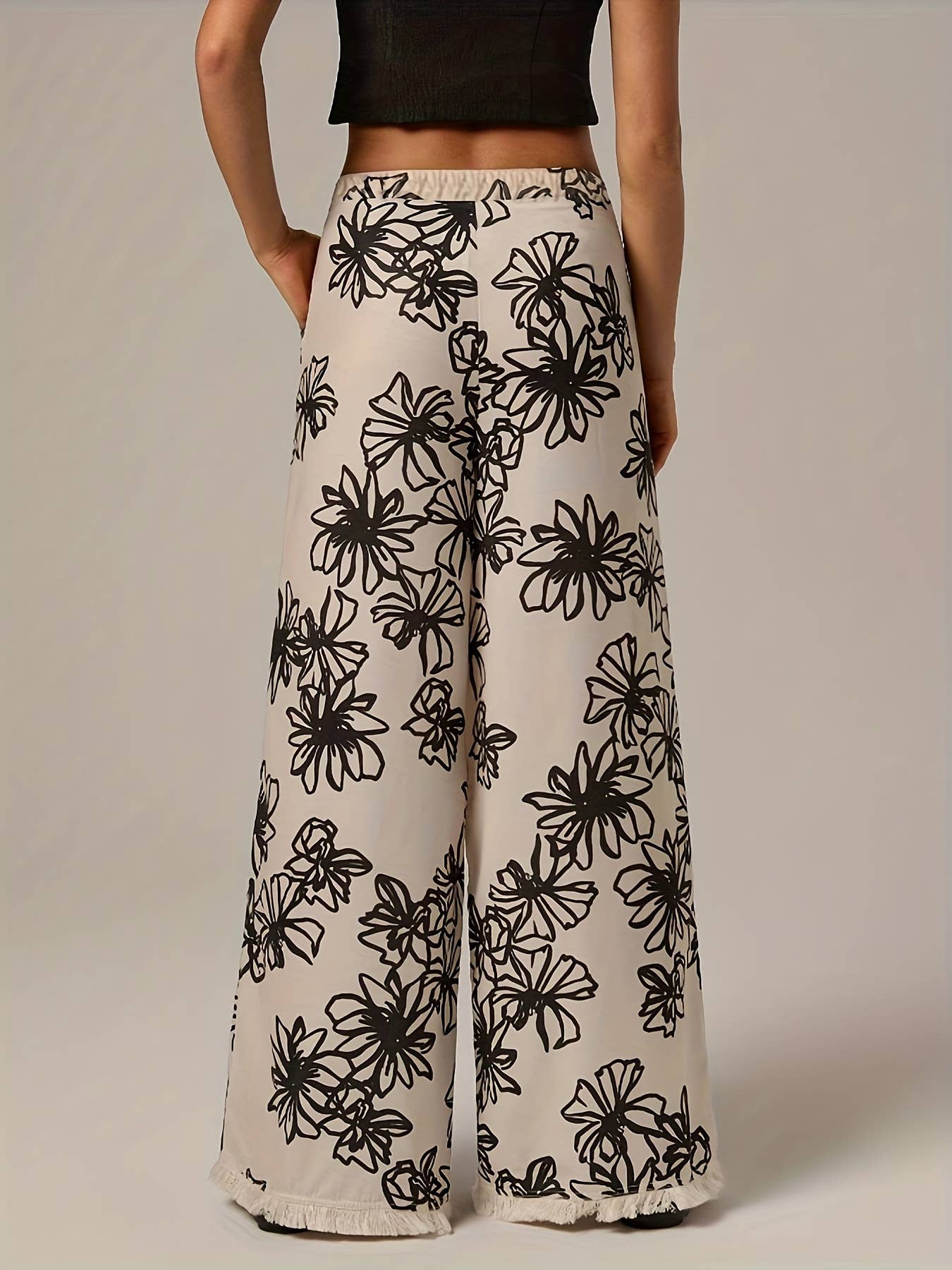 Stop & Stare Floral Wide-Leg Pants Frayed Hem
