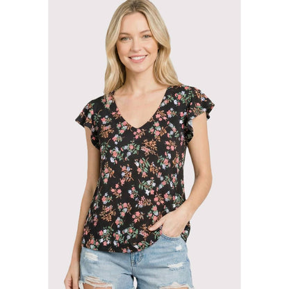 FLUTTER SLEEVE FLORAL PRINTED TOP